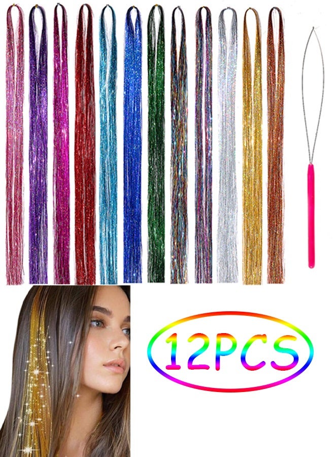 12 قطعة تانسل شعر لامع متعدد الألوان 35.4 بوصة وصلات شعر تانسل إكسسوارات شعر لامعة وصلات شعر لامعة براقة للنساء والفتيات والأطفال لإطلالات المهرجانات وأزياء الحفلات وأحداث عيد الميلاد والهالوين والمدرسة والتصفيف اليومي - Image 1