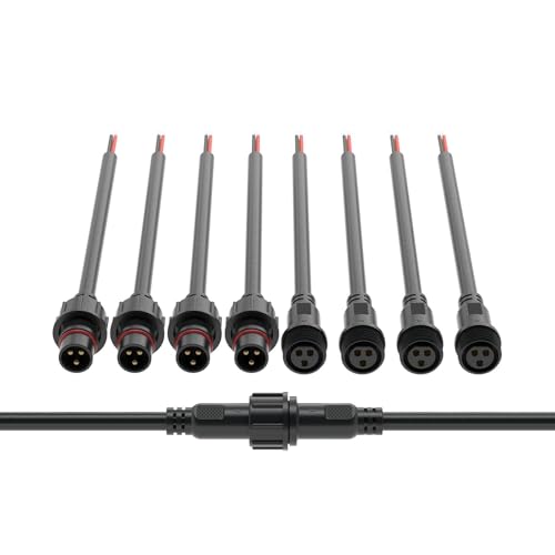 BTF-LIGHTING 3 Pin Electrical Connector 18AWG IP65 Male Female Connector 7.87in/20cm Extension Cable for Car,Truck,Boat,Indoor/Outdoor LED Strip Lights/String 22mm Nut Big Size 5 Pairs - Image 1