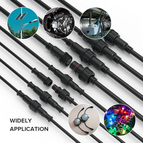 BTF-LIGHTING 3 Pin Electrical Connector 18AWG IP65 Male Female Connector 7.87in/20cm Extension Cable for Car,Truck,Boat,Indoor/Outdoor LED Strip Lights/String 22mm Nut Big Size 5 Pairs - Image 2