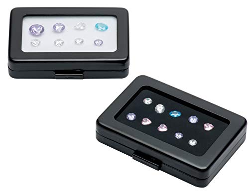 Giftop Glass Top Loose Diamond or Gemstone Display Box Case Holder Show Container Metal (Black Large Rectangle) - Image 2