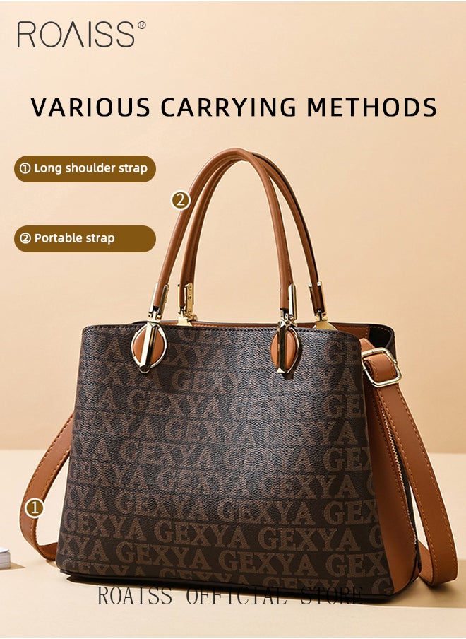 Premium Letter Pattern Handbag for Women PVC Wear Resistant Large Capacity Casual Commuting Tote Bag Retro Fashion Shoulder Crossbody Bag with Multiple Compartments and Exquisite Hardware - pzsku/ZCC465F0355EA16187C03Z/45/_/1722249074/65b93350-bafb-4904-9777-1b52482a81aa