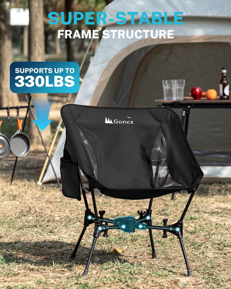 Gonex Portable Camping Chair, The 5th Gen Ultralight Compact Backpacking Foldable Lightweight Folding Chair for Outdoor Camp Hiking Beach Picnic Concert, Supports 330lbs (Black, 1 PCS) - Image 4