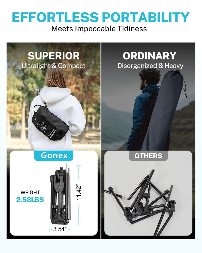Gonex Portable Camping Chair, The 5th Gen Ultralight Compact Backpacking Foldable Lightweight Folding Chair for Outdoor Camp Hiking Beach Picnic Concert, Supports 330lbs (Black, 1 PCS) - Image 3