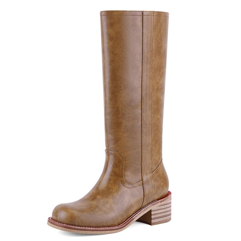 VBDB Mid Calf Wide Calf Boots for Women Square Toe Chunky Block Heel Long Boots Comfortable Low Heels Casual Fashion Campus Shoes Spring Summer Style for Dating, Dressy Everyday Chic Size 8 - Image 1