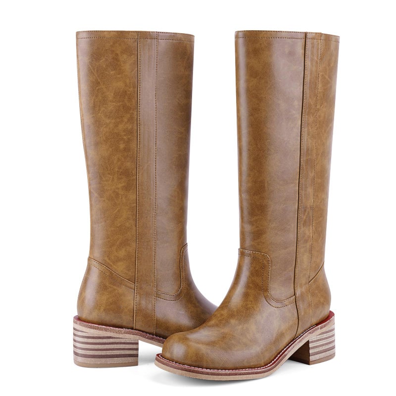 VBDB Mid Calf Wide Calf Boots for Women Square Toe Chunky Block Heel Long Boots Comfortable Low Heels Casual Fashion Campus Shoes Spring Summer Style for Dating, Dressy Everyday Chic Size 8 - Image 5