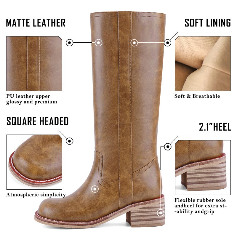 VBDB Mid Calf Wide Calf Boots for Women Square Toe Chunky Block Heel Long Boots Comfortable Low Heels Casual Fashion Campus Shoes Spring Summer Style for Dating, Dressy Everyday Chic Size 8 - Image 4