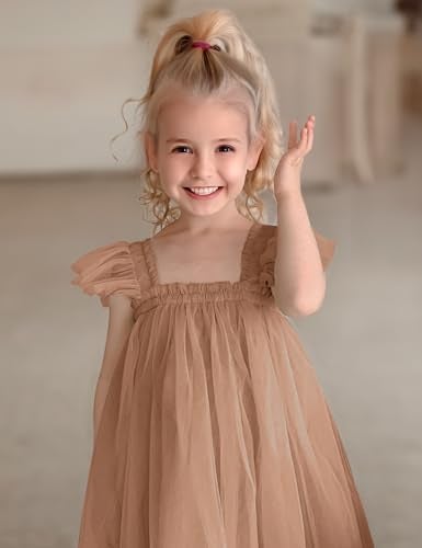 ANHDM Baby Girl First Birthday Outfit Cake Smash Short Sleeve Tulle Dresses with Flower Headband Brown 18 MonthsTag 100 - Image 3