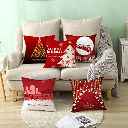 AEROHAVEN Merry Christmas Decorative Polyester Throw Pillow/Cushion Covers - CC163 - (16 x 16 inch, Red, Set of 5) - Image 1
