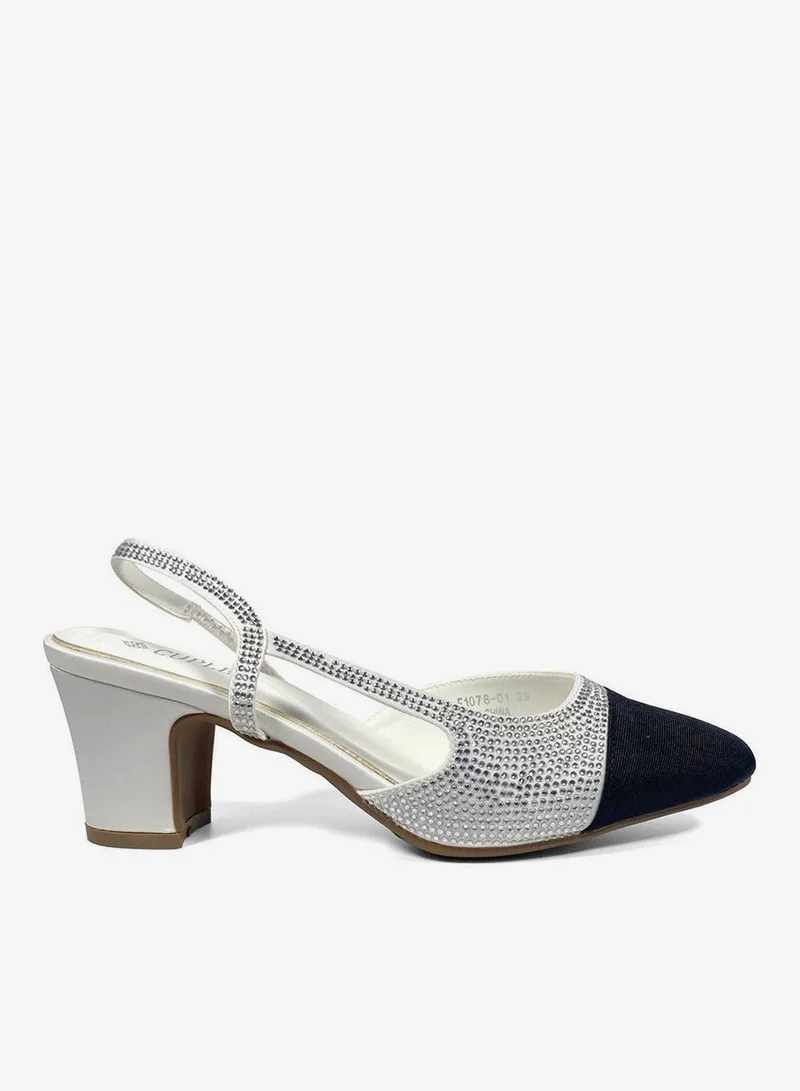 كابلي صنادل بكعب عريض بحمالة خلفية مزينة