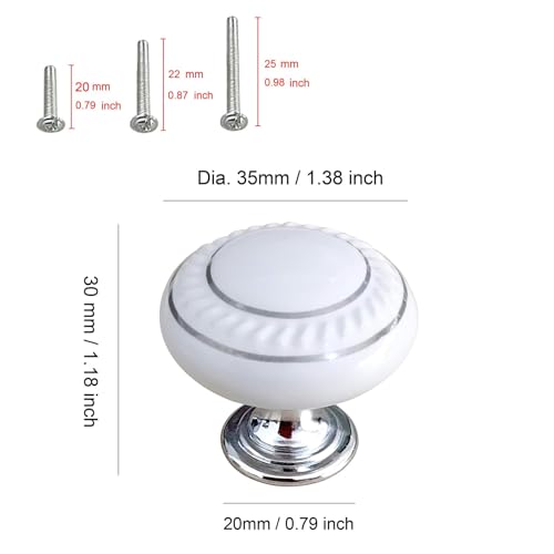 HUAMULAN 10 Pack Ceramic Knob White Silver Dresser Kitchen Round Cabinet PullsZinc Alloy Base Cupboard Wardrobe Drawer Door Handles3 Size Screws - Image 3