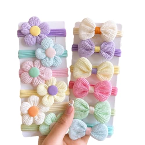 SYGA 12 Pcs Cute Flower and Bow Elastic Hair Tie Rope for Kids and Girls Sweet Princess Hair Accessories (Multicolor) - Image 1