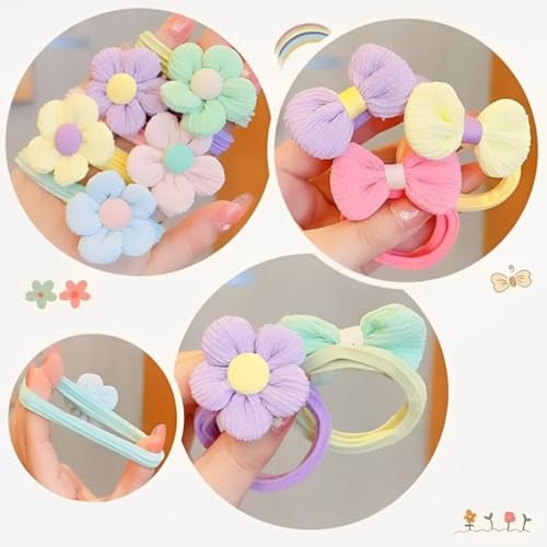 SYGA 12 Pcs Cute Flower and Bow Elastic Hair Tie Rope for Kids and Girls Sweet Princess Hair Accessories (Multicolor) - Image 4