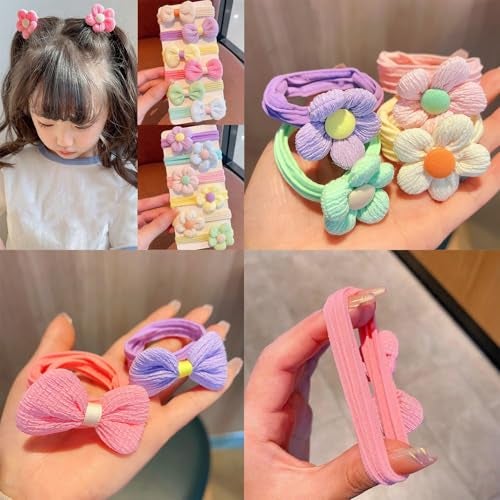 SYGA 12 Pcs Cute Flower and Bow Elastic Hair Tie Rope for Kids and Girls Sweet Princess Hair Accessories (Multicolor) - Image 5