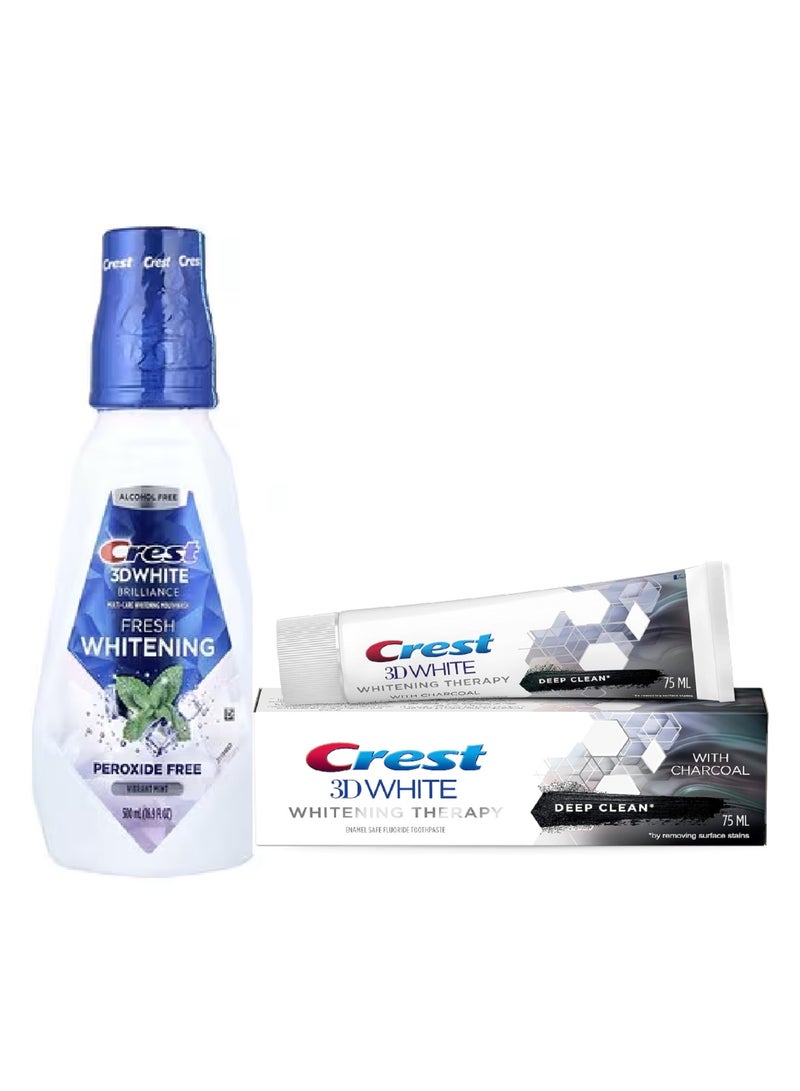 Crest 3D White Charcoal Whitening Toothpaste + 3D White Brilliance Clean Mint Free Whitening Mouthwash 16.9 Ounce - Image 1