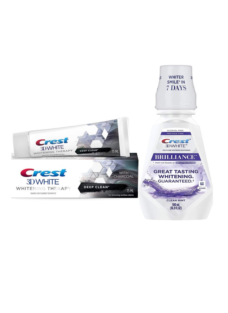 Crest 3D White Charcoal Whitening Toothpaste + 3D White Brilliance Clean Mint Free Whitening Mouthwash 16.9 Ounce  - Image 1