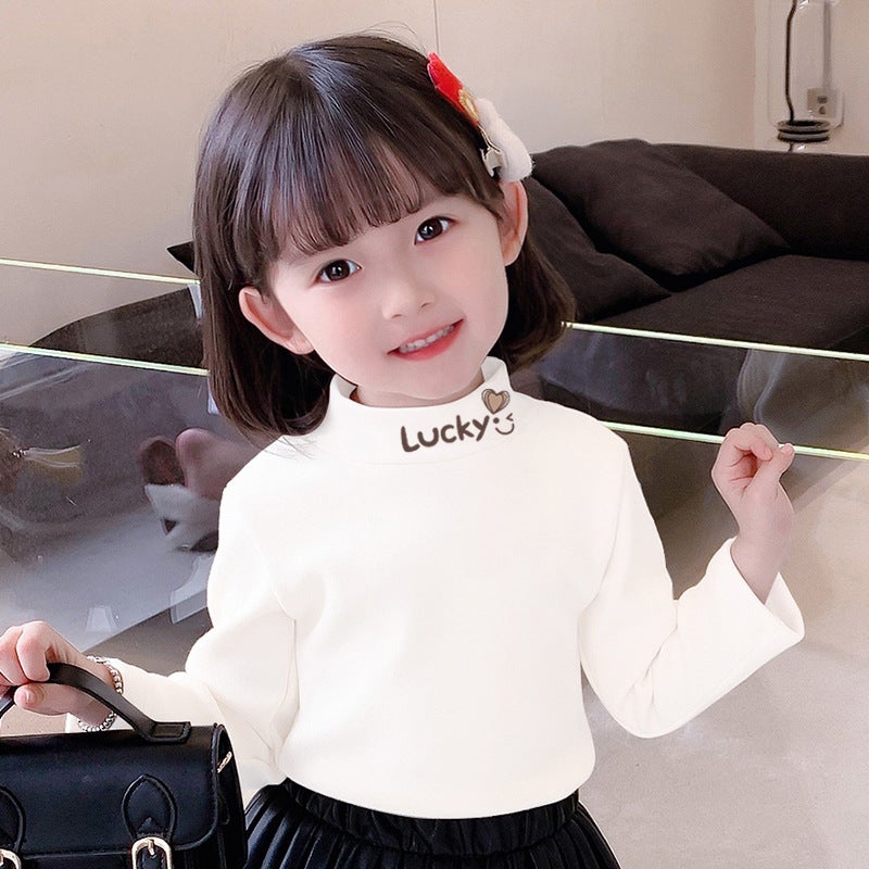 Girls' Semi-High Collar Long-Sleeved T-Shirt Top Base Shirt Semi-High Collar Children'S Autumn Clothes Warm T-Shirt - Image 1