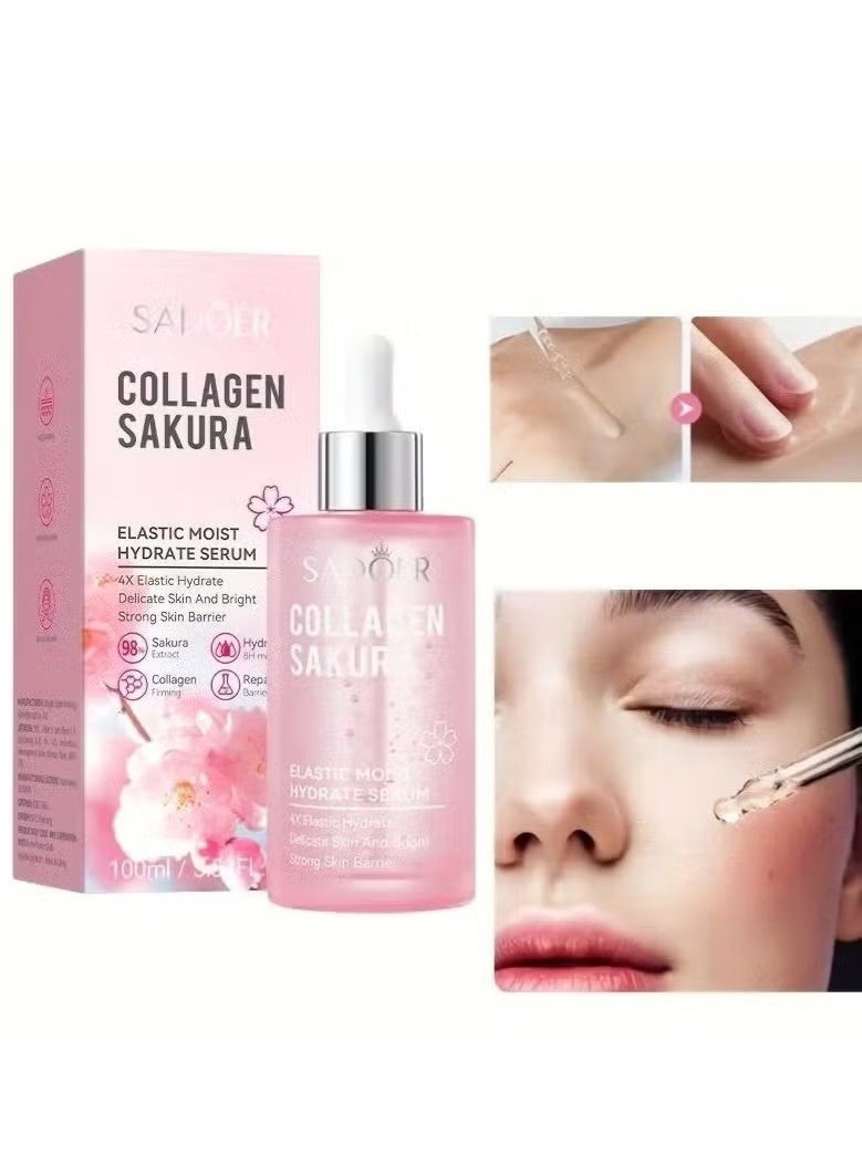 SADOER Collagen Face Serum, Sakura Facial Serum, ELASTIC MOISTHYDRATE SERUM, 4X Elastic HydrateDelicate Skin And BrightStrong Skin Barrier 100ml - Image 1