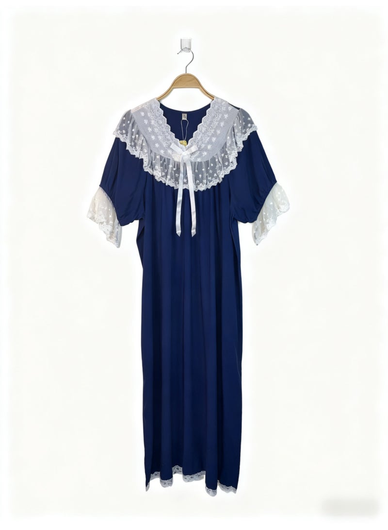 Orchid Women Short-Sleeved Lace Princess style NightGown-Comfortable and Soft Home Wear - Image 2