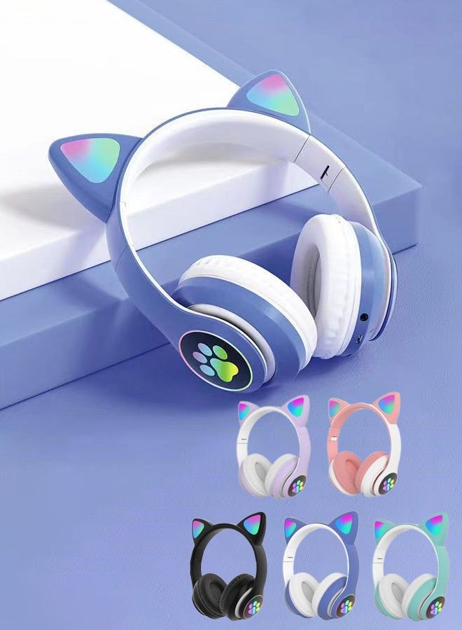 Wireless Headphones Cute Cat Ear STN-28 Glowing Over-Ear Headset with Mic Stereo Music Gaming 5.0 Bluetooth Headset for Girls Boys(Blue)  - Image 2
