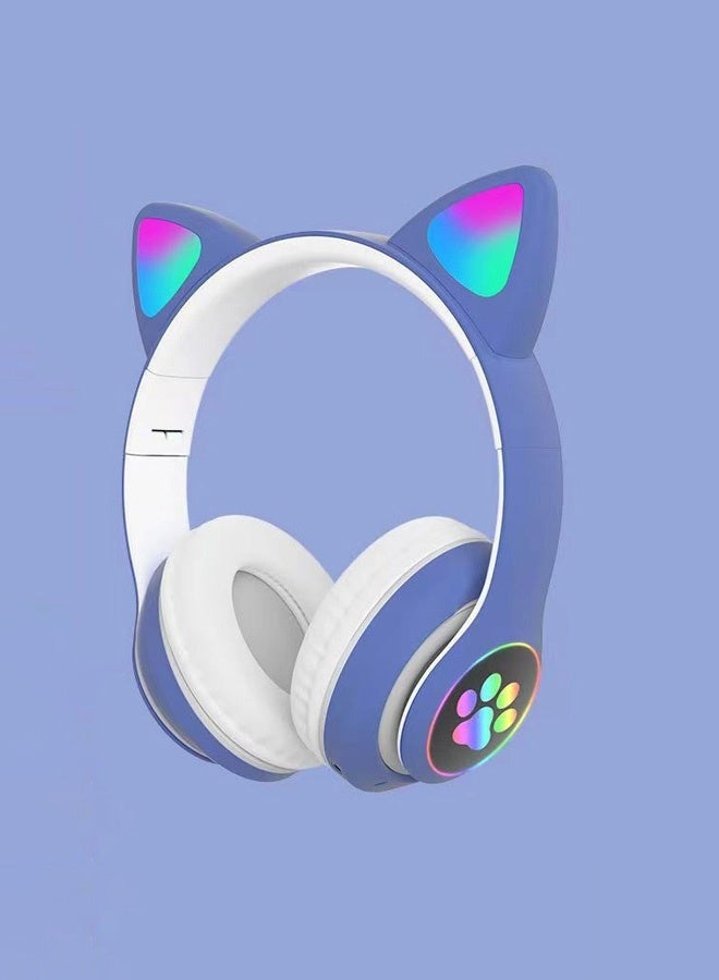 Wireless Headphones Cute Cat Ear STN-28 Glowing Over-Ear Headset with Mic Stereo Music Gaming 5.0 Bluetooth Headset for Girls Boys(Blue)  - Image 1