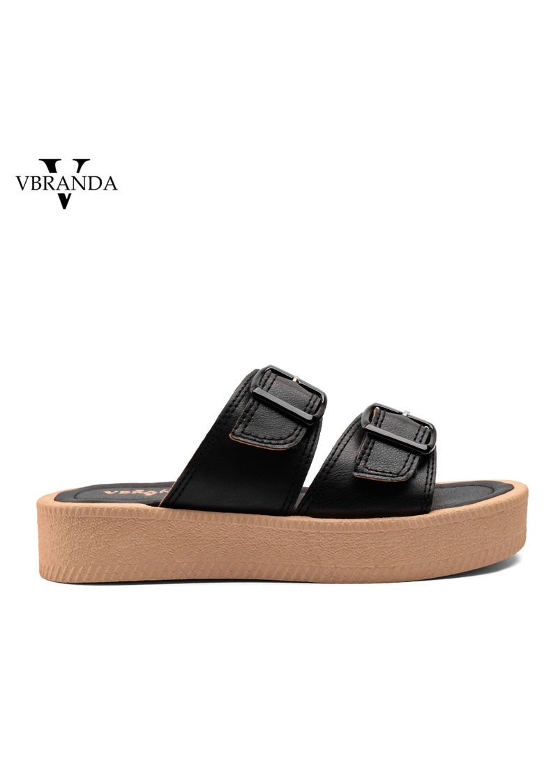 Vbranda High-Quality Leather Slipper with Medium Heel SF-54-BLACK  - Image 3