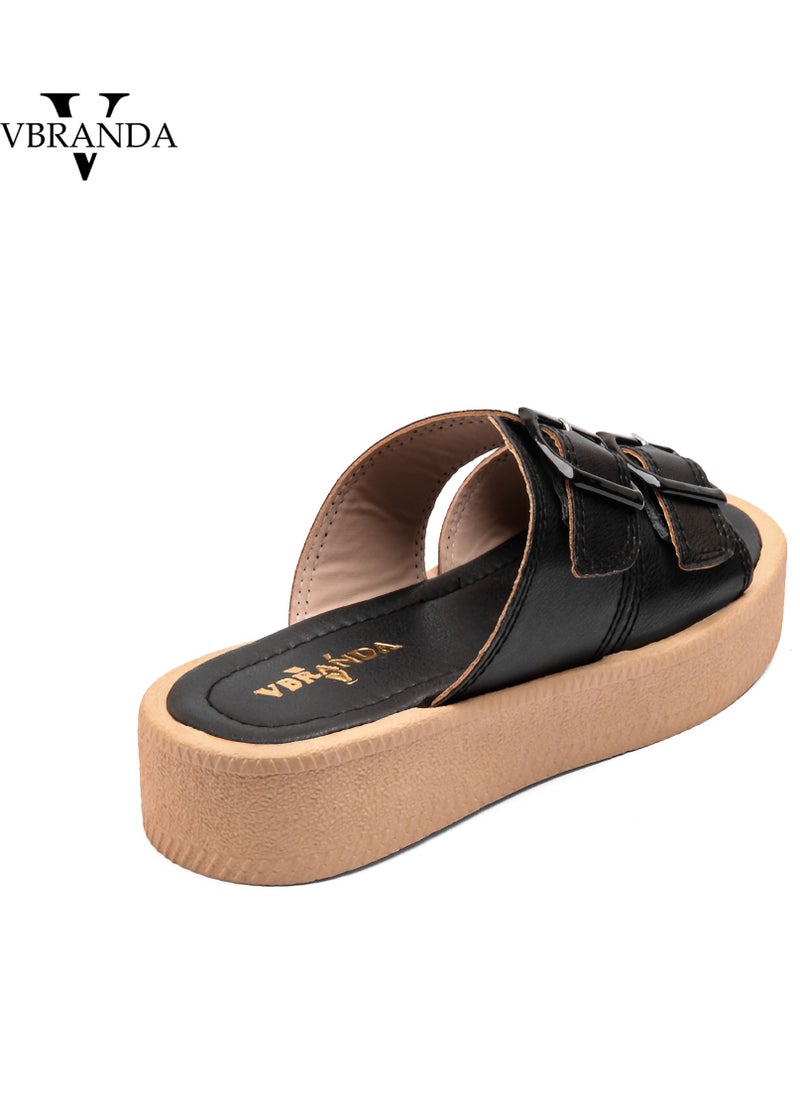 Vbranda High-Quality Leather Slipper with Medium Heel SF-54-BLACK  - Image 4
