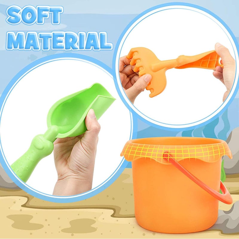 Delfino Kid's Beach Sand Castle Bucket Spade Shovel Rake Play Set Soft Material Truck Molds - Image 5