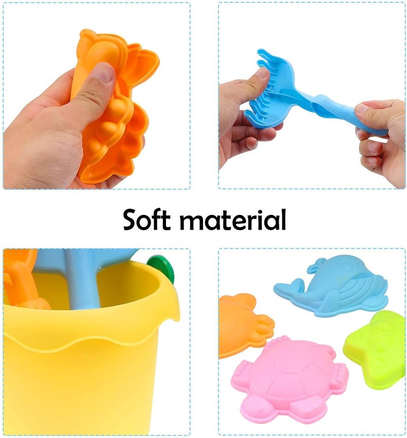 Delfino Kid's Beach Sand Castle Bucket Spade Shovel Rake Play Set Soft Material Truck Molds - Image 4