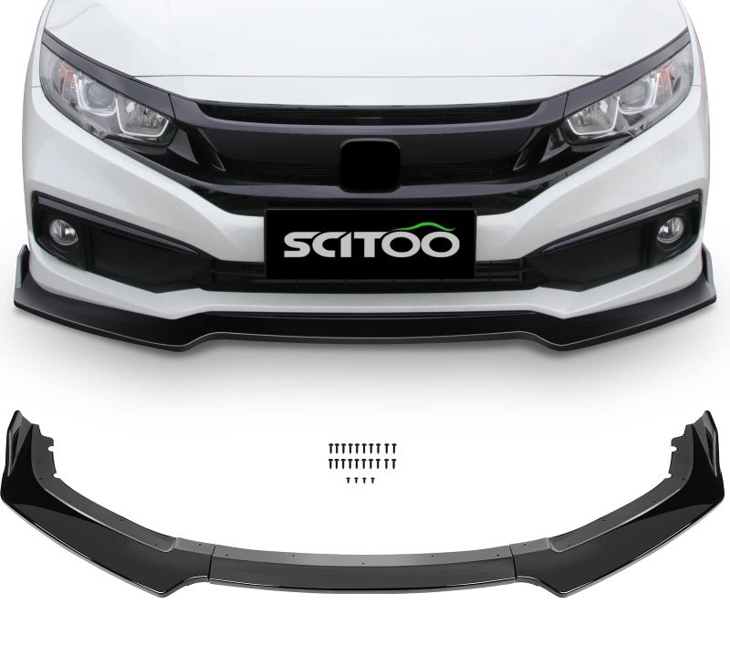 SCITOO 3 قطع مجموعة جسم سبويلر بومبر أمامي أسود مناسب لسيارة هوندا سيفيك 2016-2020