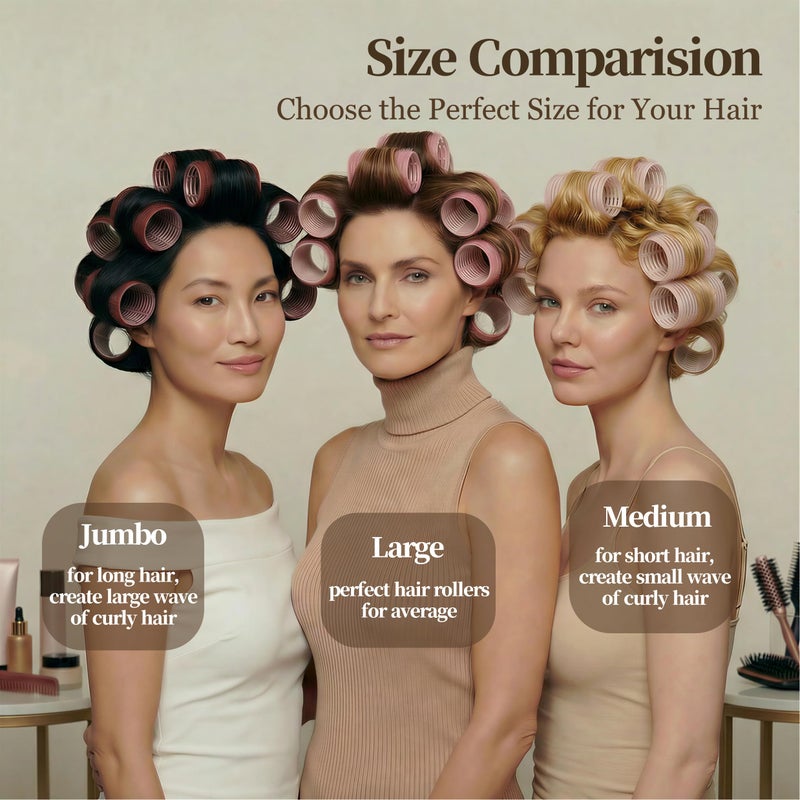 xnicx 18pcs Ceramic Ionic Thermal Hair Rollers,Self-Grip Hair Roller Set Hair Curlers,Rollers Hair Curlers to Sleep In for Hair Blowout Look,Salon Quality for Long Short Hair(Brown Pink White) - Image 4