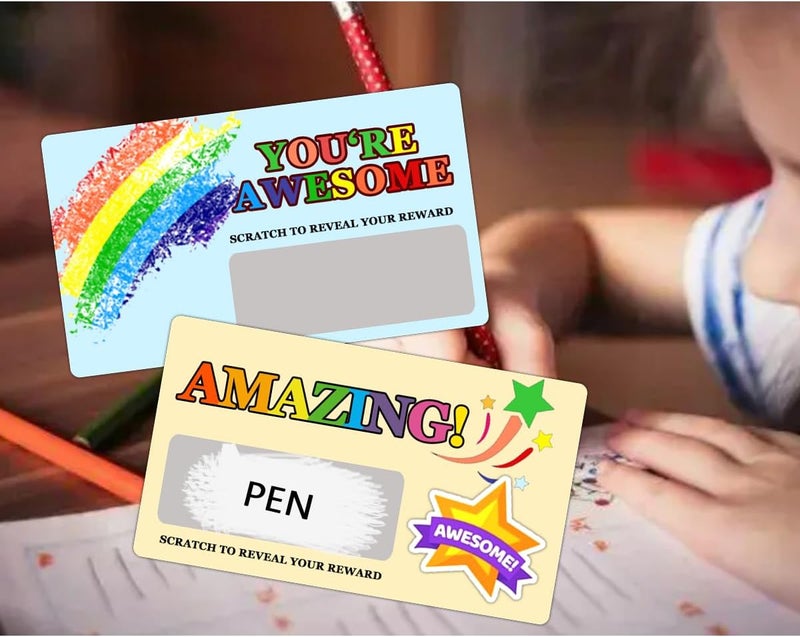 Besttile DIY Scratch Off Prizes for Students,Back to School Recognition Rewards Cards for Teacher Classroom School Supplies,3.5x2 Inch,60 Pcs - Image 2