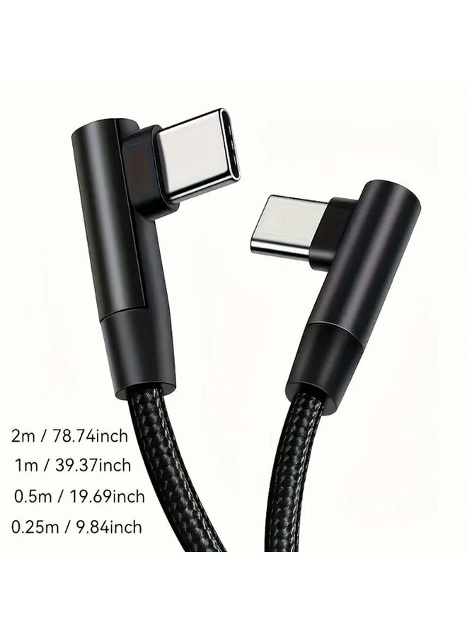 كابل USB-C سريع الشحن بزاوية 90 درجة، 60 واط، أسود، 1 متر، كابل مضفر من النوع C للهواتف والأجهزة اللوحية - Image 2