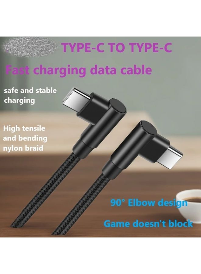 كابل USB-C سريع الشحن بزاوية 90 درجة، 60 واط، أسود، 1 متر، كابل مضفر من النوع C للهواتف والأجهزة اللوحية - Image 3