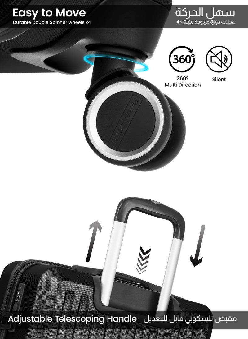 PARAJOHN حقيبة سفر نكسوس بحجم 20 بوصة - حقيبة ترولي خفيفة الوزن 10 كجم من ABS مع 4 عجلات دوارة وقفل TSA، سوداء - Image 4