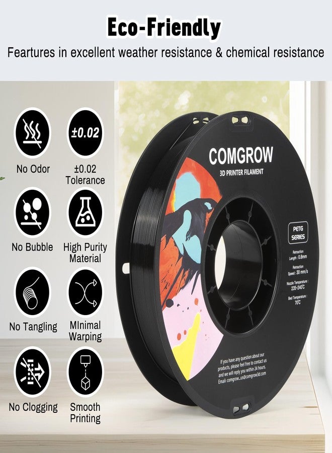 Comgrow PETG Filament 1.75mm, 3D Printer Filament 2kg Filament (4.4lbs), Dimensional Accuracy +/- 0.02 mm, Fit Most FDM Printers Black+Black - Image 2