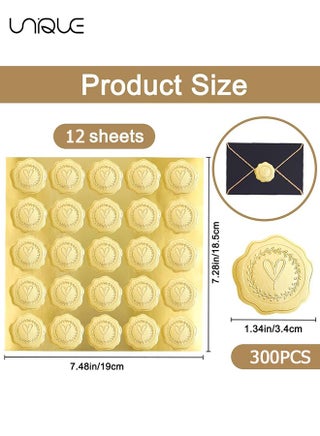 300 Pcs Gold Embossed Heart Envelope Seal Stickers, Wax Looking Wedding Envelope Sticker Seals Labels, Self-Adhesive Heart Stickers for Envelopes Sealing Party Invitations (12, Gold) - view 2
