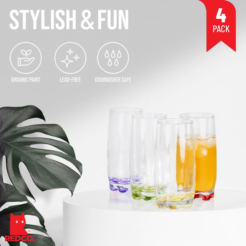 Red Co. Vibrant Splash Water/Beverage Highball Glasses, 13.25 Ounce - Set of 4 - Image 2