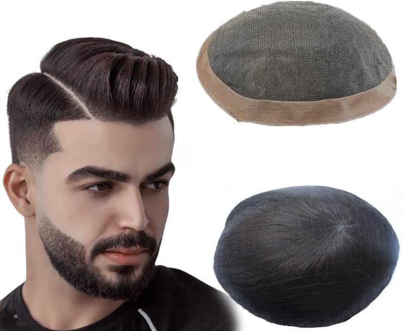 NLW Mens toupee hair replacement human hair system hairpiece Lace base with PU around base 8x10