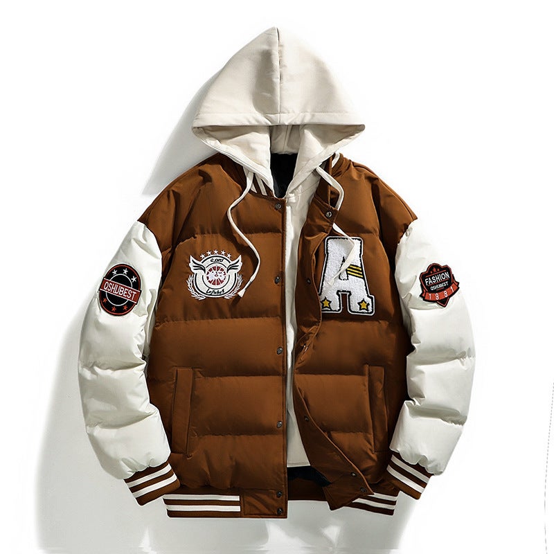 M-6Xl Large Size Cotton Coat For Men, Faux Two-Piece Towel Embroidered Bread-Style Hooded Cotton Coat, Available For Bulk Sales - Image 4