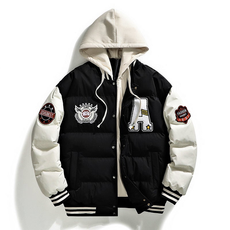 M-6Xl Large Size Cotton Coat For Men, Faux Two-Piece Towel Embroidered Bread-Style Hooded Cotton Coat, Available For Bulk Sales - Image 2