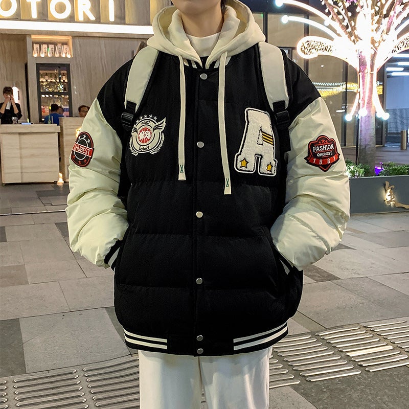 M-6Xl Large Size Cotton Coat For Men, Faux Two-Piece Towel Embroidered Bread-Style Hooded Cotton Coat, Available For Bulk Sales - Image 1