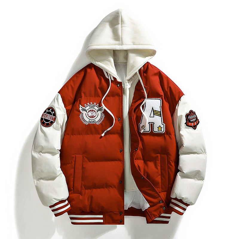 M-6Xl Large Size Cotton Coat For Men, Faux Two-Piece Towel Embroidered Bread-Style Hooded Cotton Coat, Available For Bulk Sales - Image 3
