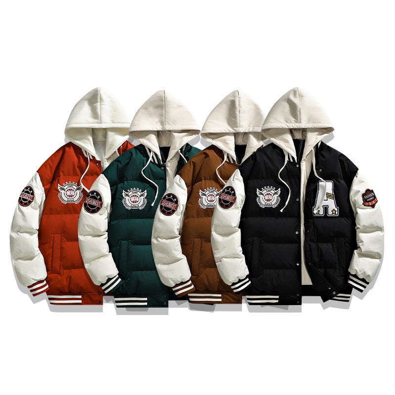 M-6Xl Large Size Cotton Coat For Men, Faux Two-Piece Towel Embroidered Bread-Style Hooded Cotton Coat, Available For Bulk Sales - Image 5