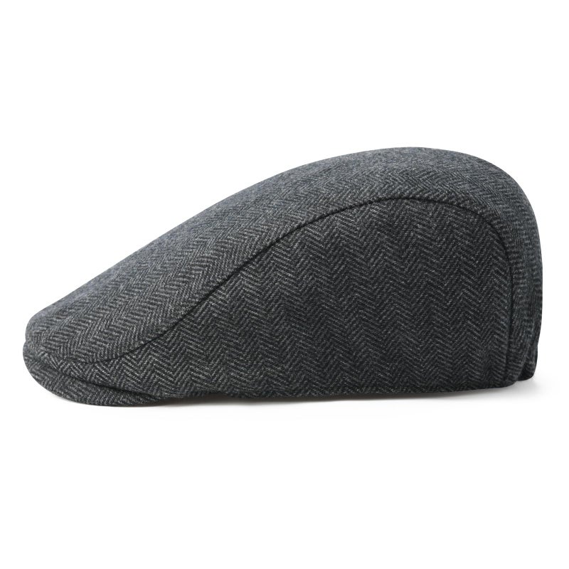 FEINION Men Wool Blend Flat Cap Tweed Newsboy Ivy Hat (Herringbone Grey) - Image 2
