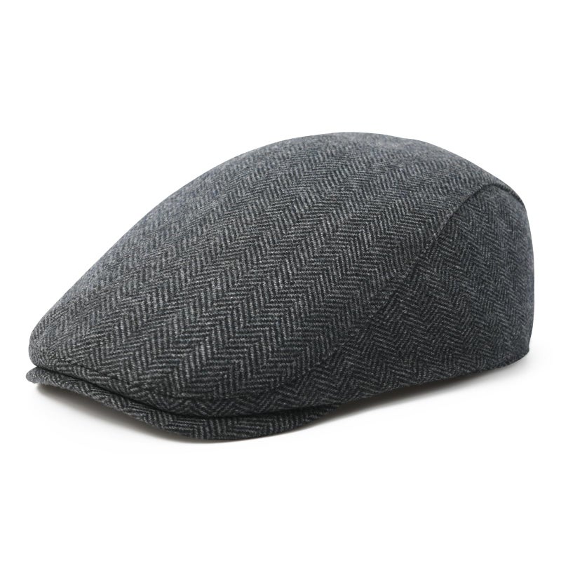 FEINION Men Wool Blend Flat Cap Tweed Newsboy Ivy Hat (Herringbone Grey) - Image 1