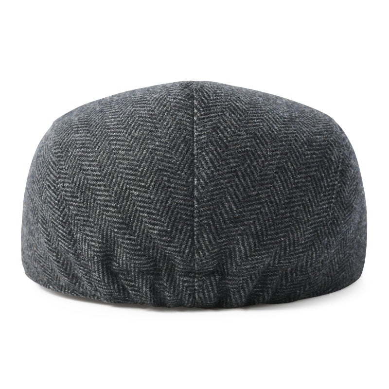 FEINION Men Wool Blend Flat Cap Tweed Newsboy Ivy Hat (Herringbone Grey) - Image 5