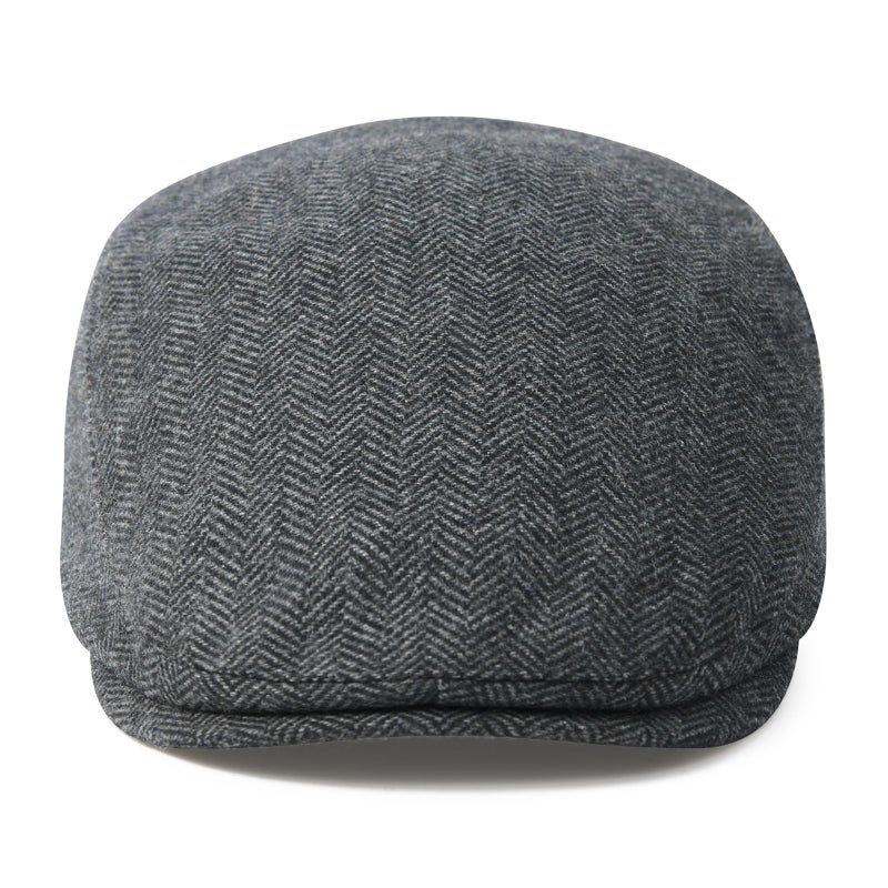 FEINION Men Wool Blend Flat Cap Tweed Newsboy Ivy Hat (Herringbone Grey) - Image 3