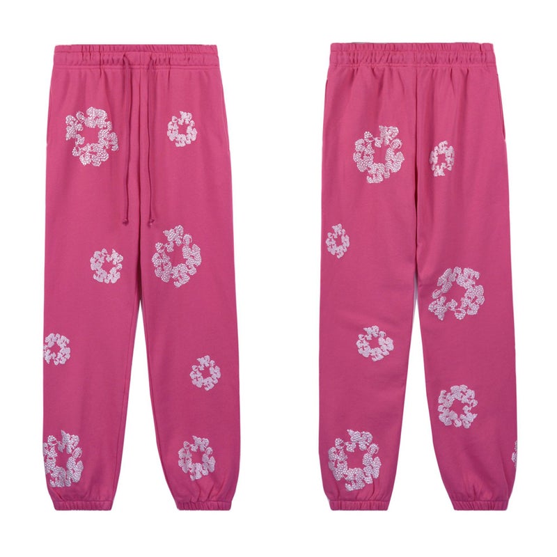 Cross-Border New Sweatshirt Denim Silver Sequins Embellished with Full-Print Ring Hoodie Trendy Mens and Womens Casual Suit 8208 pink - Image 1