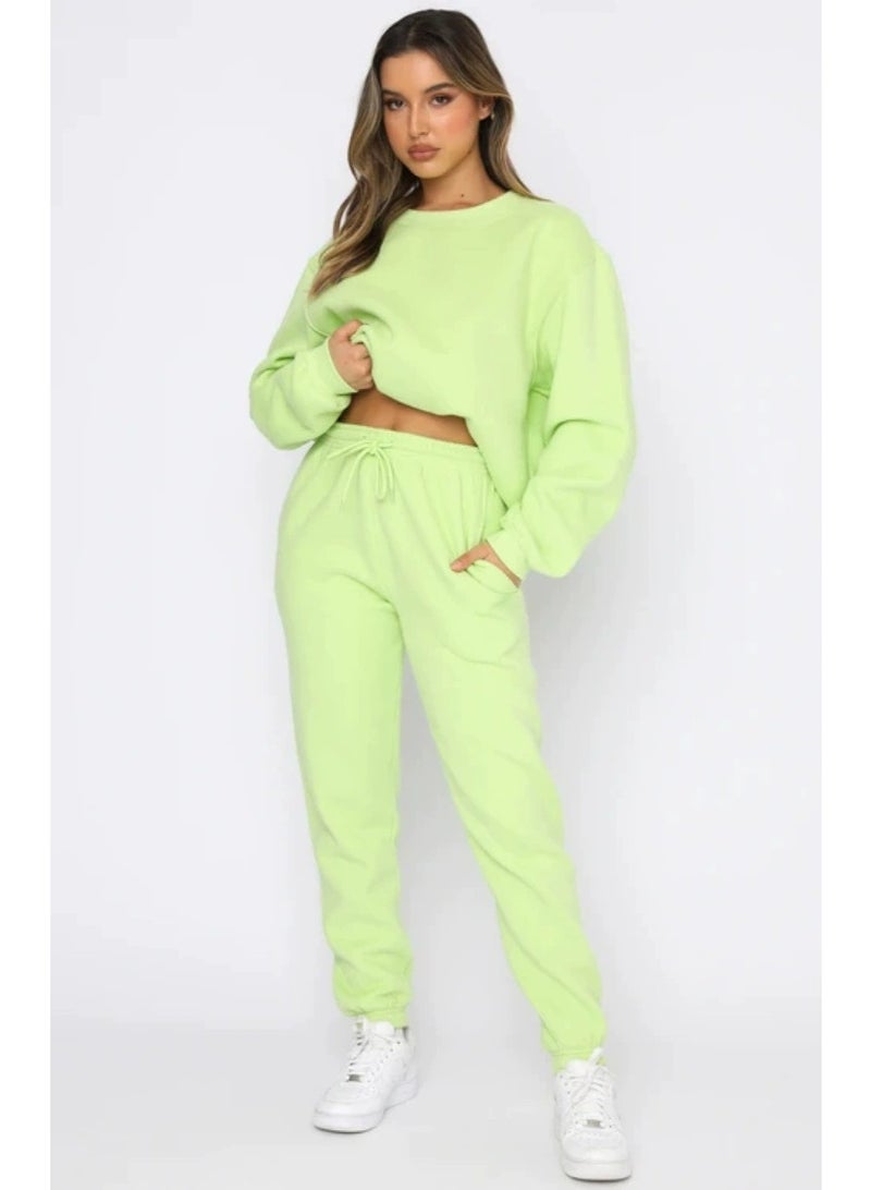 general Winter/ Autumn Solid-color Round-neck Pullover Pants for Women - Fashionable Casual Long-sleeved Sweatshirt Set - Image 1