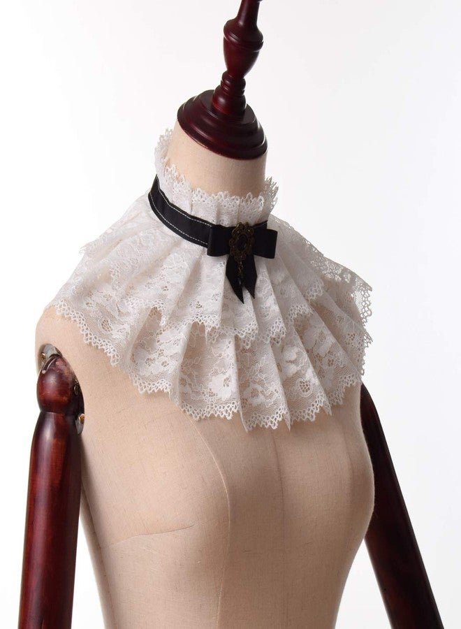 BLESSUME Lolita Neck Collar Elizabethan Ruff Gothic Lace Neck Ruff Collar (White 2) - Image 3